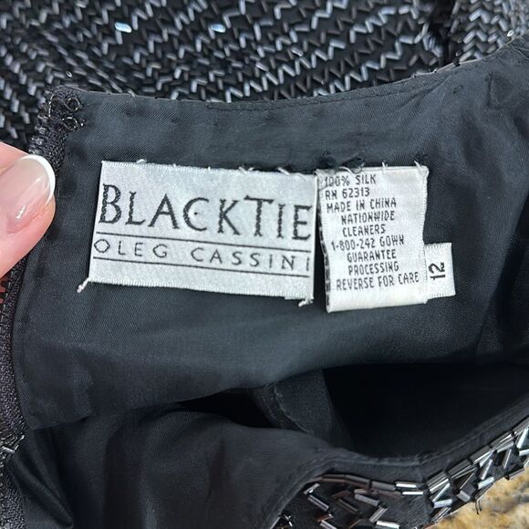 Black Tie Oleg Cassini Vintage Silk Black Beaded Evening Top Blouse Size 12 - Picture 3 of 7